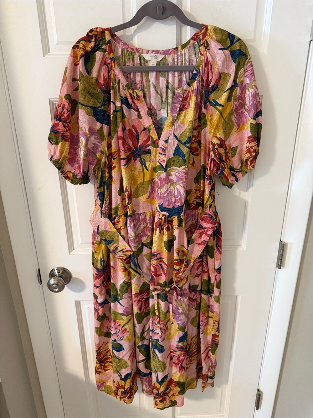 NWT Terra & Sky Plus Size Floral Puff Sleeve Midi Dress with Pockets Size 0X 14W